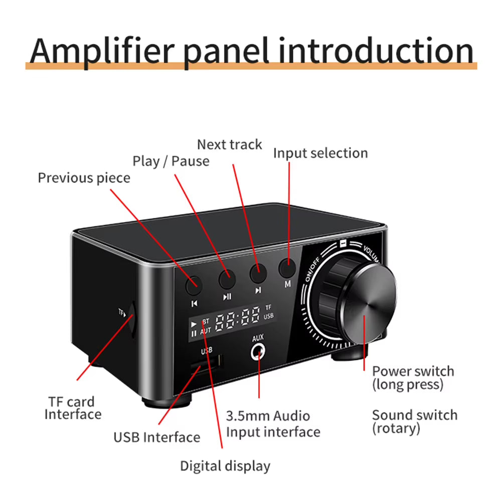 50Wx2 HIFI Audio Amplifier Bluetooth Digital Power Board Class D Audio Amplifiers Plug and Play AUX TF Home Theater Amplifier