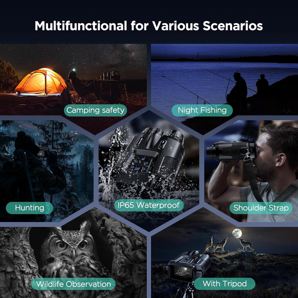 4K Night Vision Goggles for Adults, 2000FT Infrared Night Vision Binoculars with 64GB Card, Tactical Light, 8X Digital Zoom for Outdoor, Camping and Travel