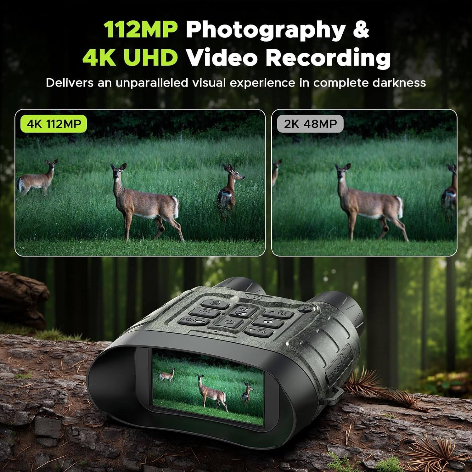 Night Vision Goggles for Adults, 112 MP 4K Night Vision Binoculars 12X Zoom & 5000Mah Battery, 64GB Card Included, Infrared Vision, 1300Ft Range, Perfect for Hunting, Camping & Security