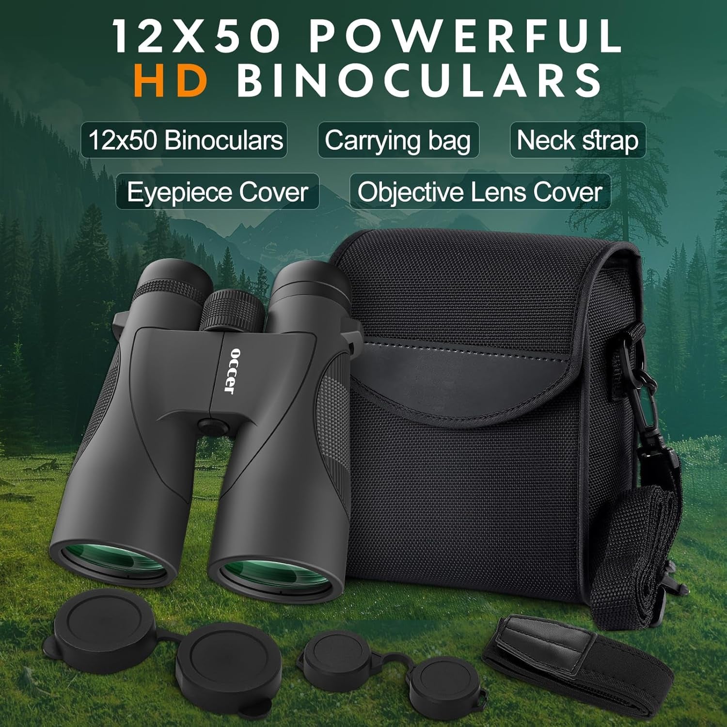 12X50 Binoculars for Adults High Powered - HD Bird Watching Binocular for Hunting with Clear Vision - Easy Focus Binoculars with Long Range for Hiking Travel Cruise Trip Concert Stargazing