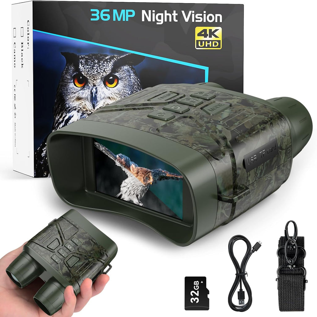 Night Vision Goggles for Adults, 4K Infrared Night Vision Binoculars with Rechargeable Battery and Anti-Shake Motion Detection for Camping