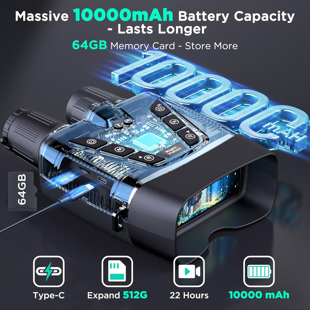 Night Vision Goggles, 58MP Full-Color 4K Night Vision Binoculars for Adults with 10000Mah Fast Charging Battery, 64GB Card, 3.99" Screen and 1968FT Viewing Range for Camping Hunting & Security(Black)