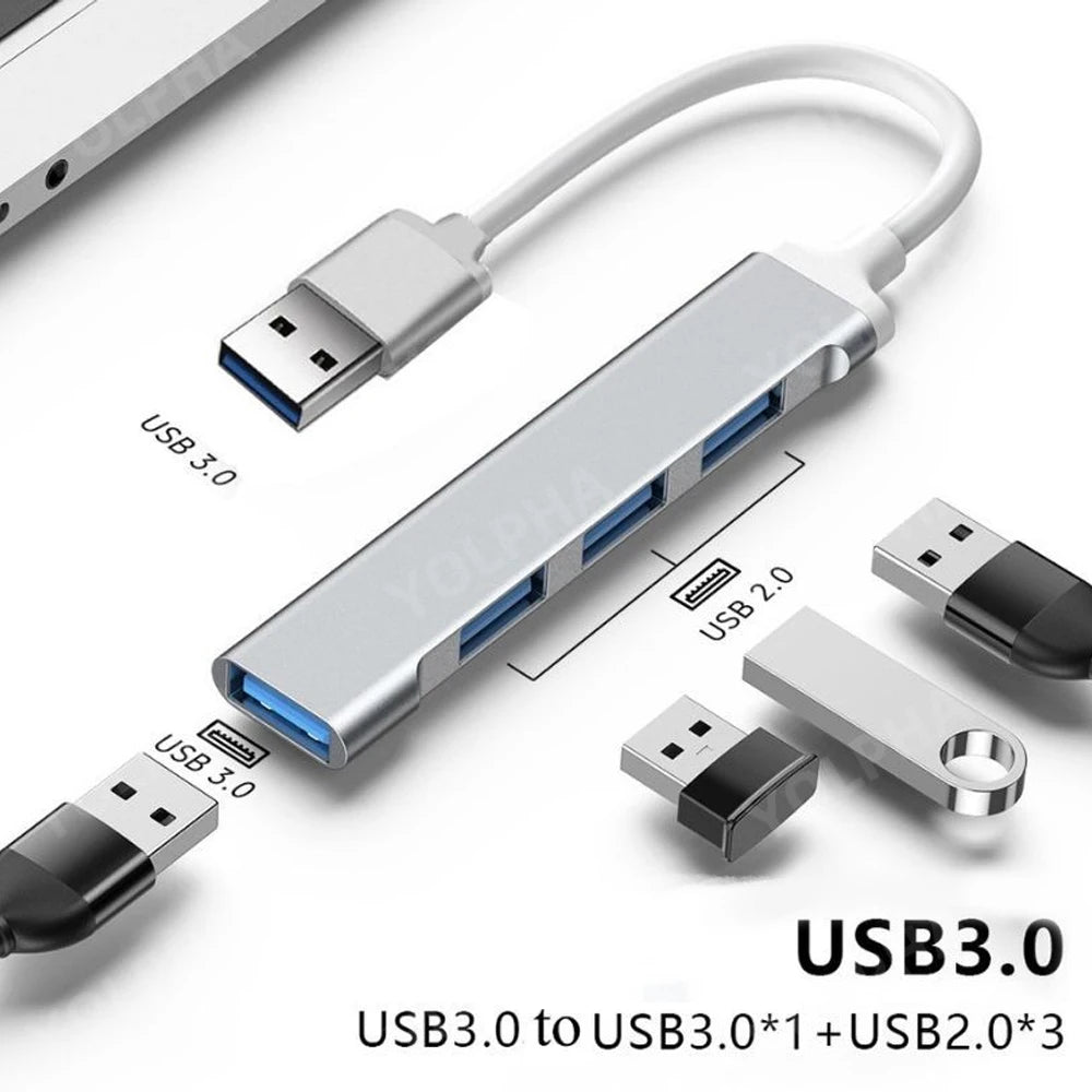 4Port USB 3.0 Hub USB Hub High Speed Type C Splitter 5Gbps for PC Computer Accessories Multiport HUB 4 USB 3.0 2.0 Ports